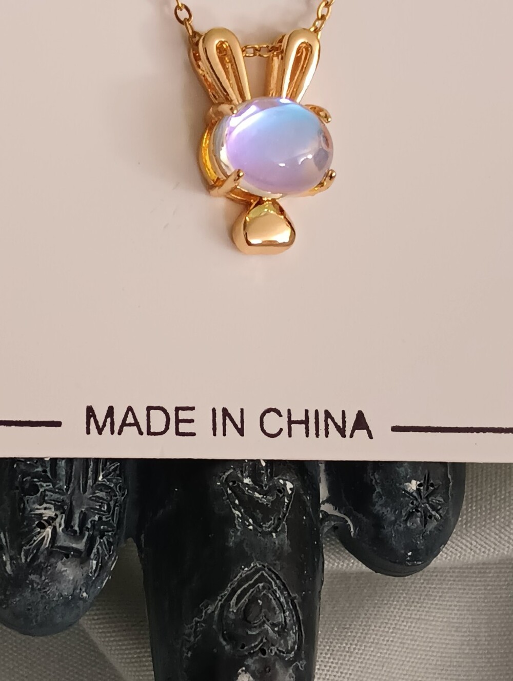 Fashion Jewelry Gold Bunny Necklace with Opalescent Blue Stone - Picture 7 of 11